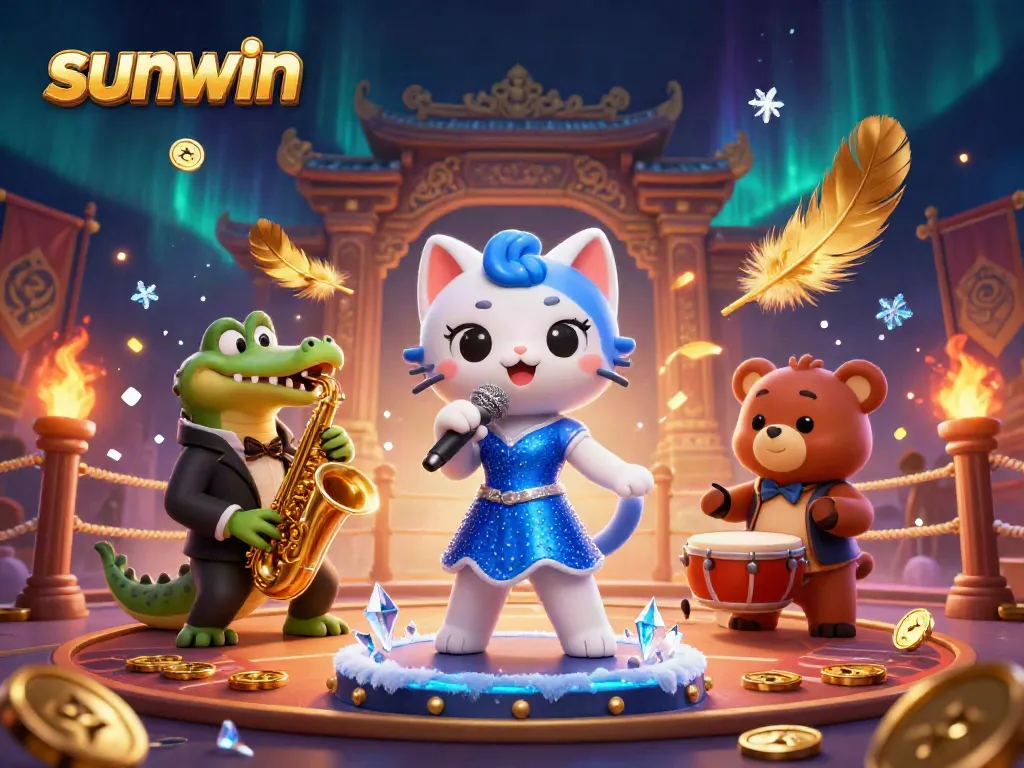 Experience entertainment at sunwin with exciting cartoon characters in a vibrant casino scene.