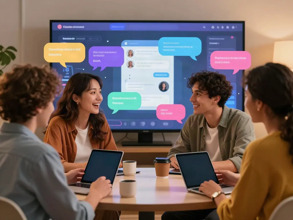 Two adults enjoying spicy chat ai interactions in a vibrant, digital environment.