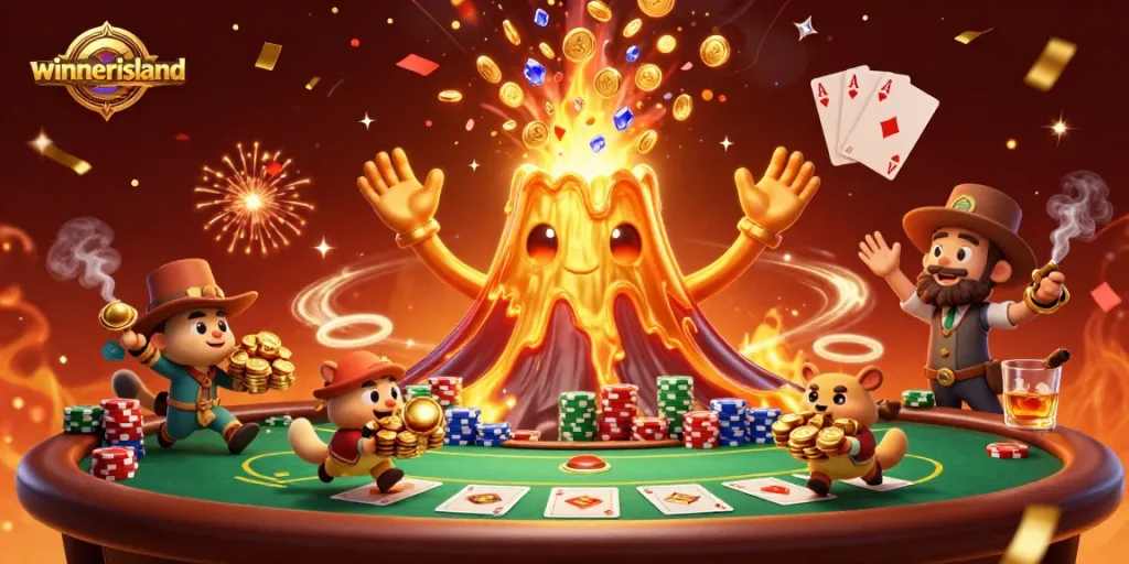 Experience the thrill of winnerisland at this vibrant 3D illustration filled with action and casino excitement.