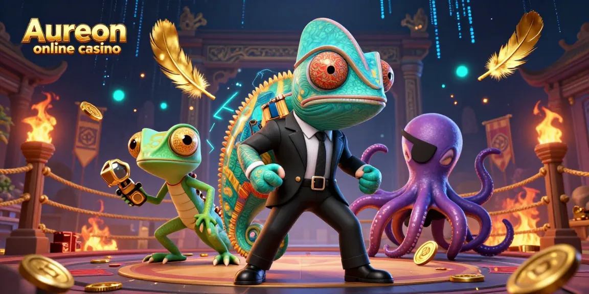 Aureon online casino brings excitement with vibrant 3D characters in a rich gambling scene.
