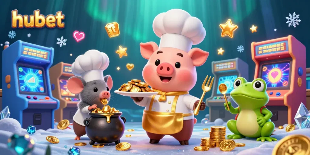 Join the fun at hubet with cartoon characters enjoying thrilling casino gaming experiences.